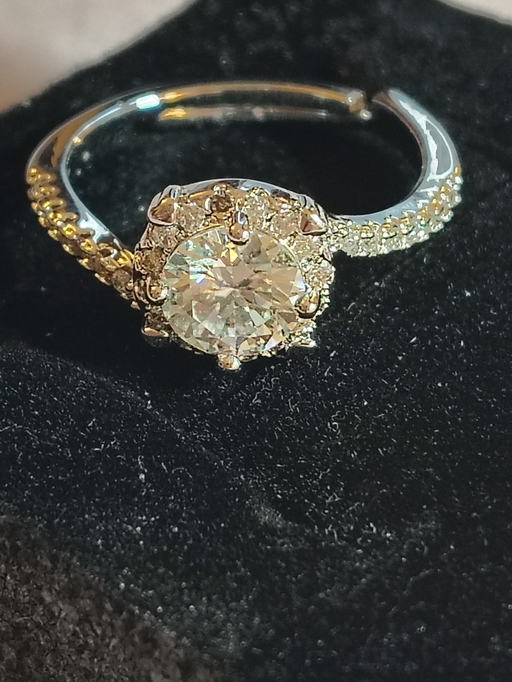 Gold Halo Solitaire Engagement Ring with Clear Center Stone